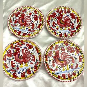 Set of 4 Italian Hand Painted Ceramic Rooster Salad Plates (Most Likely Deruta)